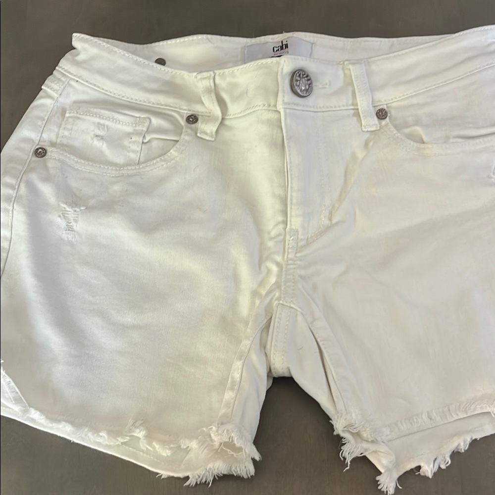 CAbi White Jean Shorts Distressed Raw-Edge Hem